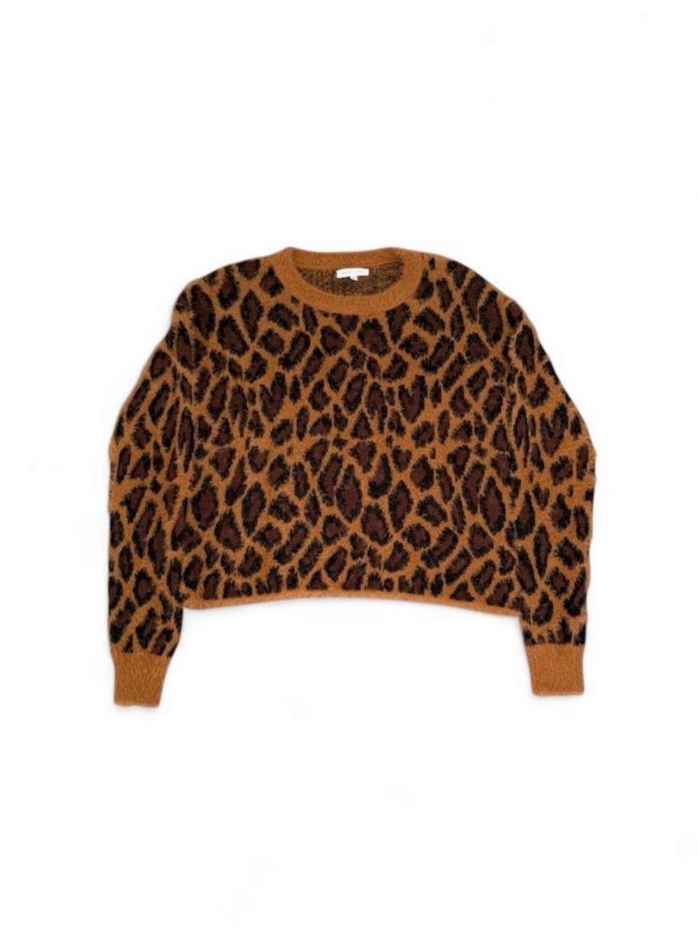 emory park Leopard Print Cropped Crewneck Sweater - Brown & Black